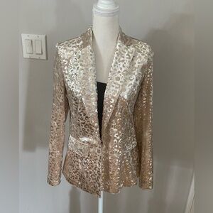 525 America Metallic Leopard Print Blazer in Gold and Cream